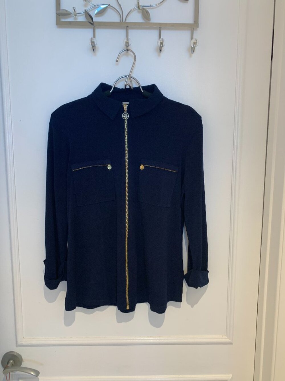 Anne Klein Navy Blue Jacket Gold Hardware Size L-Gently Used